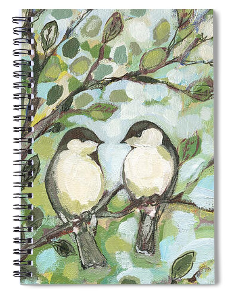 Chickadee Spiral Notebook featuring the painting Mo's Chickadees by Jennifer Lommers