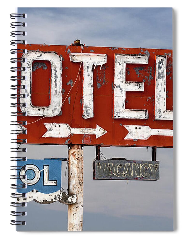 Route 66 Spiral Notebook featuring the photograph Motel and Pool Sign Route 66 by Carol Leigh