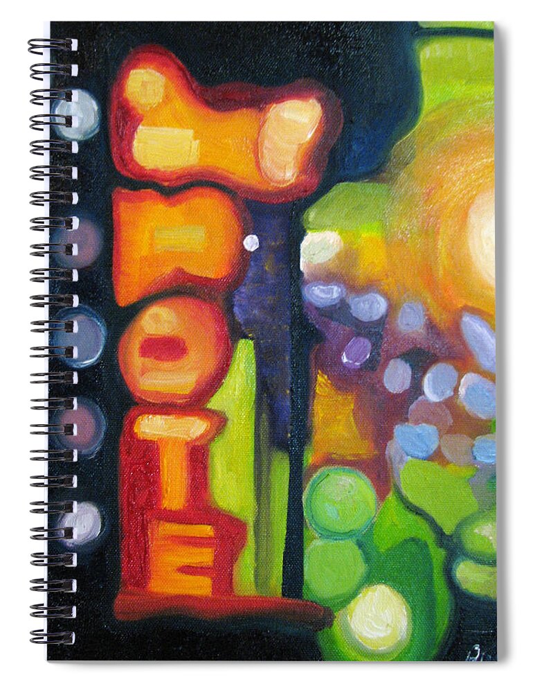 N Spiral Notebook featuring the painting Motel Lights by Patricia Arroyo