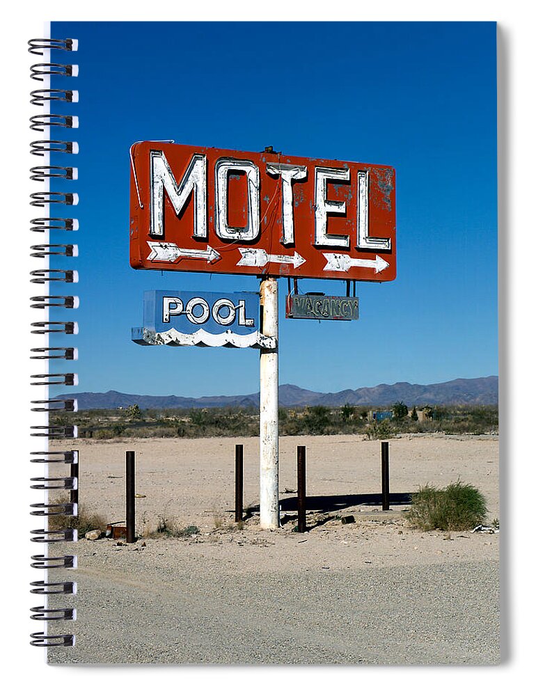 Route 66 Spiral Notebook featuring the photograph Motel Sign on I-40 and old Route 66 by Scott Sawyer