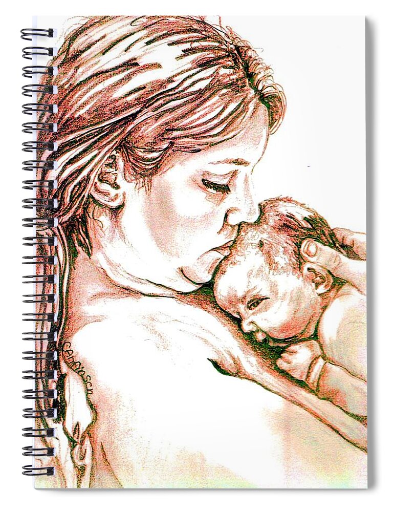 Drawings Spiral Notebook featuring the drawing Mother and Child 1 by Carol Allen Anfinsen