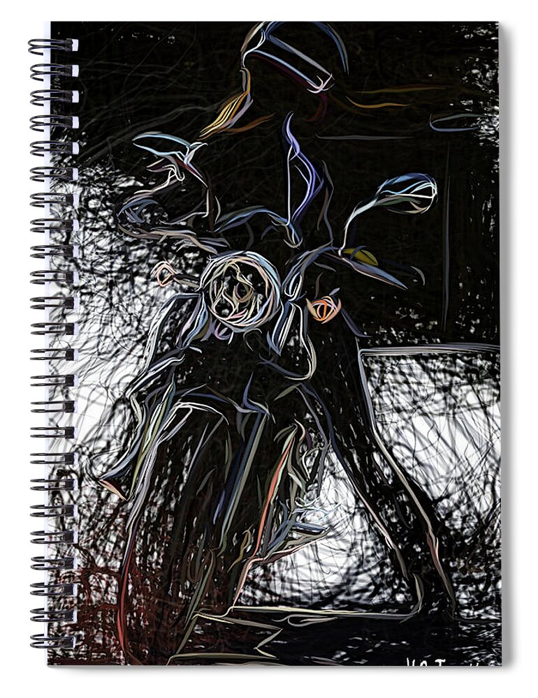 Motor Spiral Notebook featuring the digital art Moto Woman by Humphrey Isselt