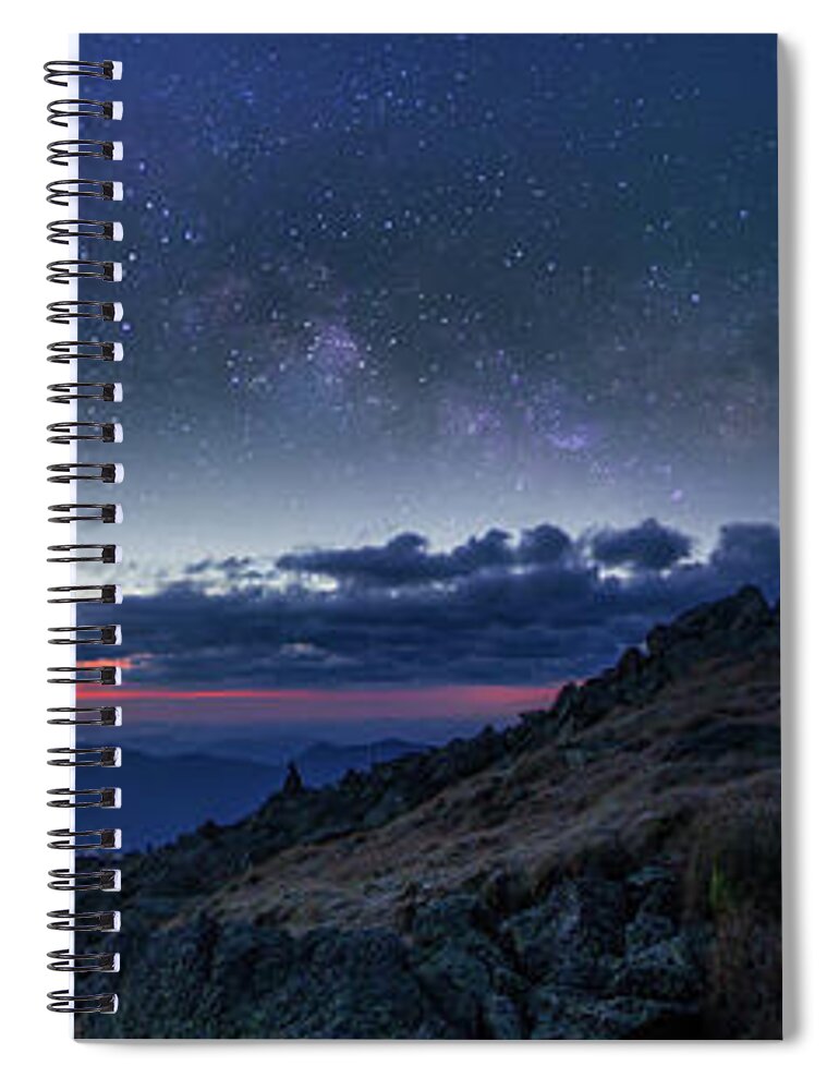 Mount Spiral Notebook featuring the photograph Mount Washington Summit Milky Way Panorama by White Mountain Images