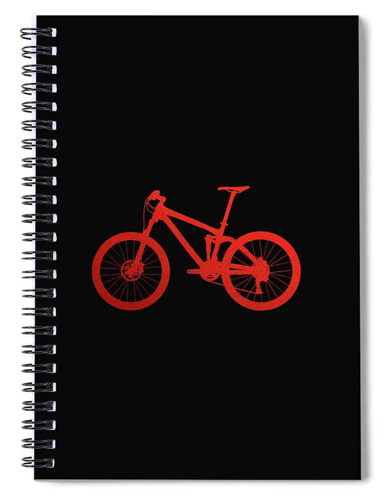 'two-wheel Drive' Collection By Serge Averbukh Spiral Notebook featuring the digital art Mountain Bike Silhouette - Red on Black Canvas by Serge Averbukh