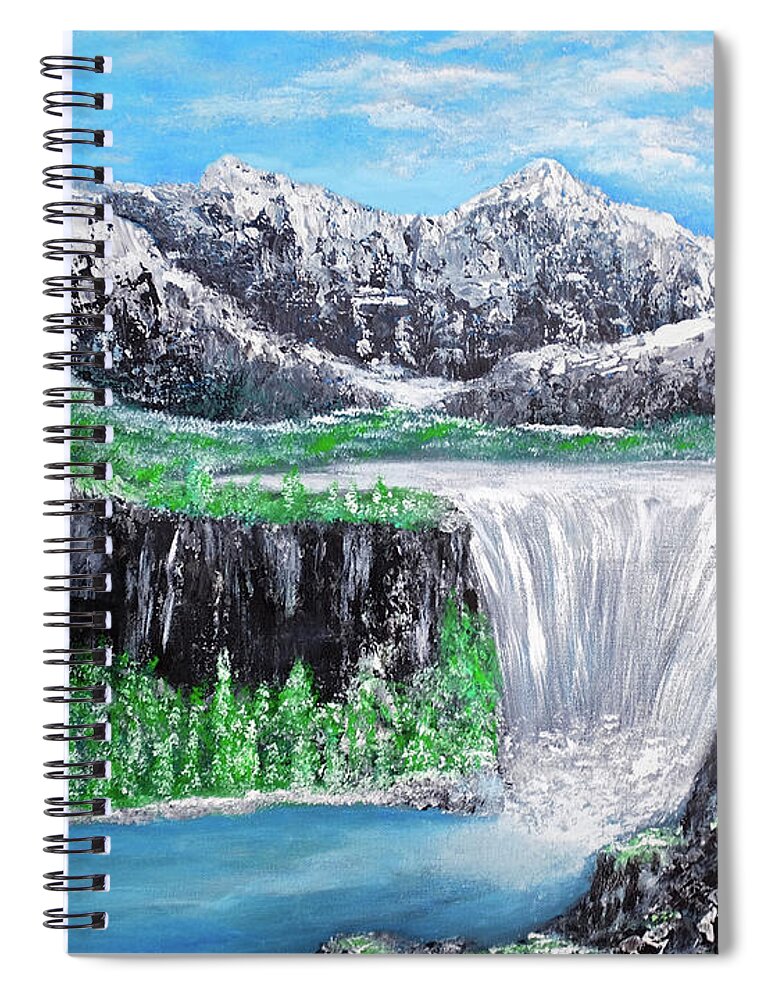 Landscape Spiral Notebook featuring the painting Mountain Falls by Dick Bourgault