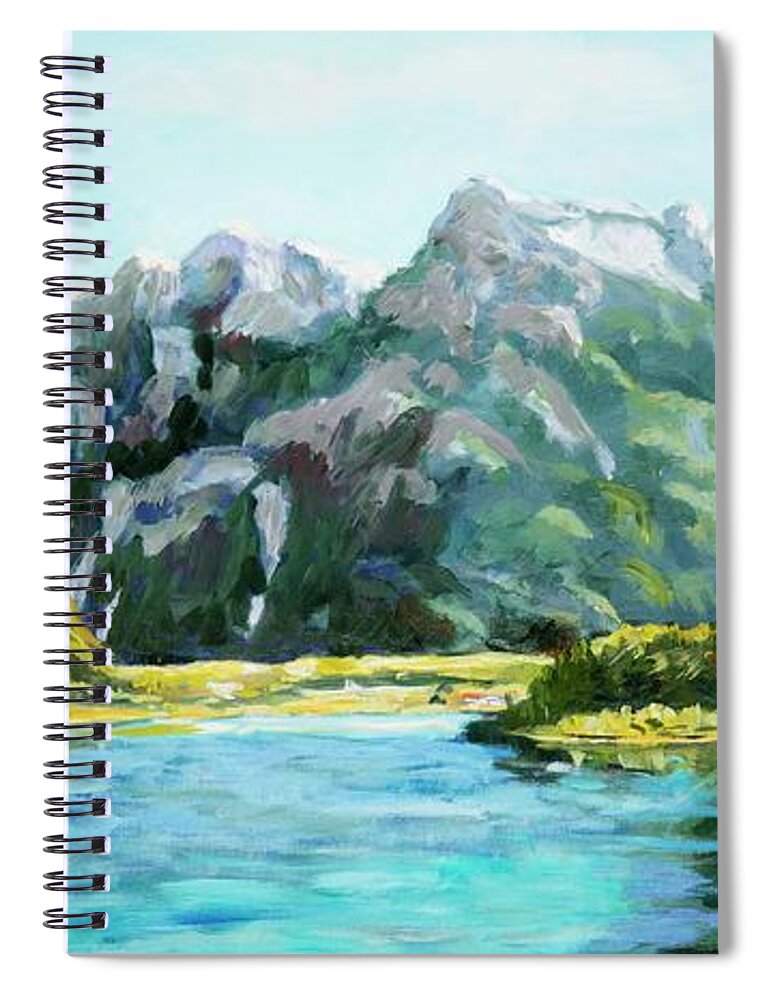 Landscape Spiral Notebook featuring the painting Mountain Lake by Ingrid Dohm