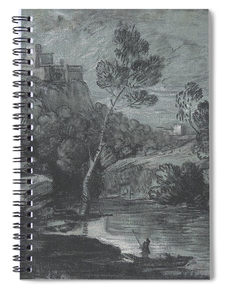 18th Century Art Spiral Notebook featuring the drawing Mountain Landscape with a Castle and a Boatman by Thomas Gainsborough