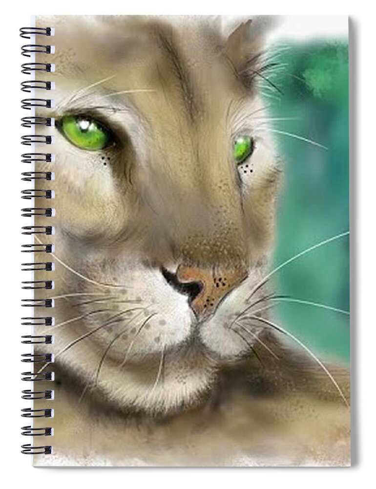 Cougar Spiral Notebook featuring the digital art Mountain Lion by Darren Cannell