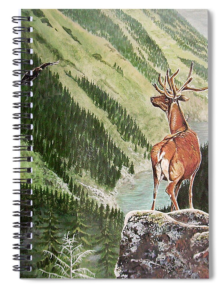 Deer Spiral Notebook featuring the painting Mountain Morning by Arie Van der Wijst
