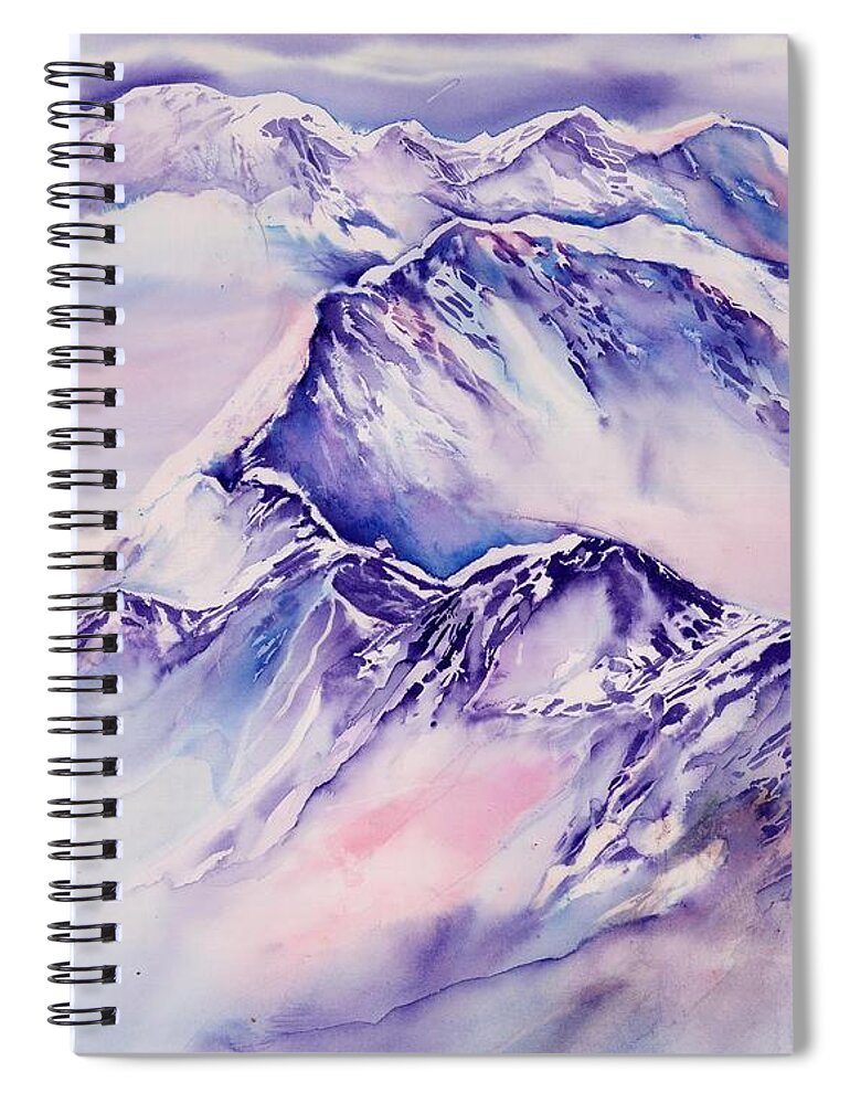 Swiss Mountains Watercolor Spiral Notebook featuring the painting Mountains above the clouds No. 2 by Sabina Von Arx