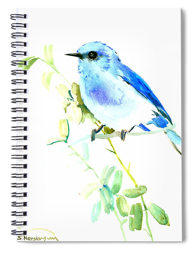 Bluebird Spiral Notebook featuring the painting Mountains Bluebird by Suren Nersisyan