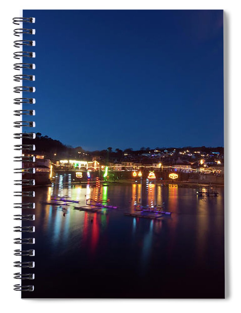 Mousehole Spiral Notebook featuring the photograph Mousehole Village Christmas Lights by Terri Waters