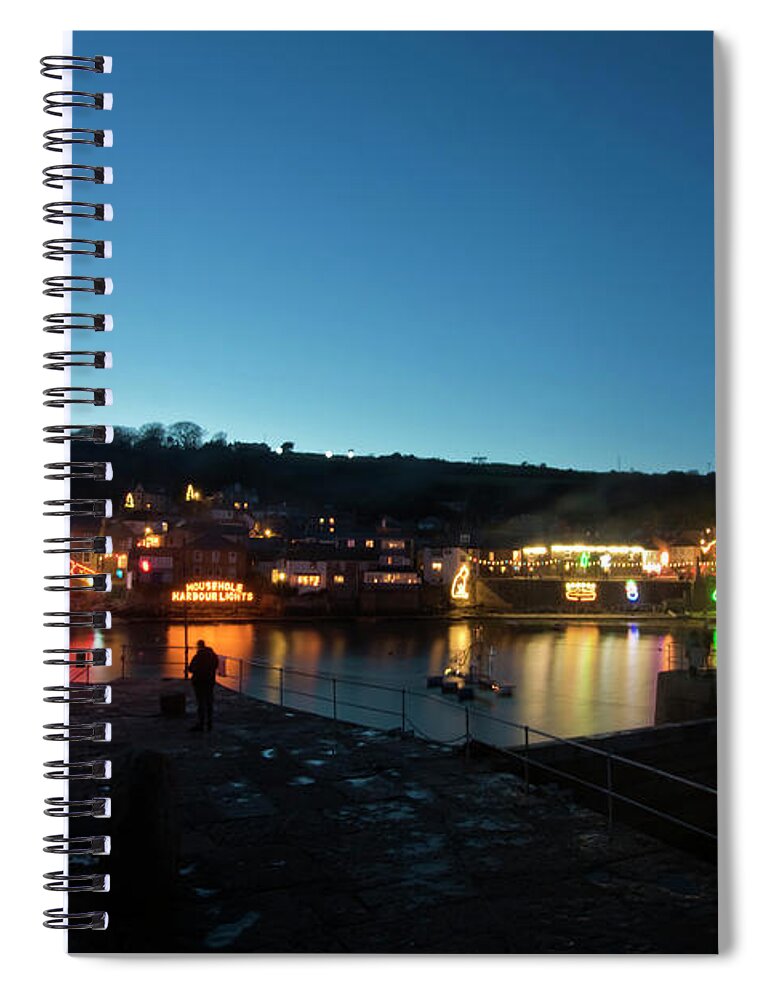 Mousehole Spiral Notebook featuring the photograph Mousehole Village Lights at Christmas by Terri Waters