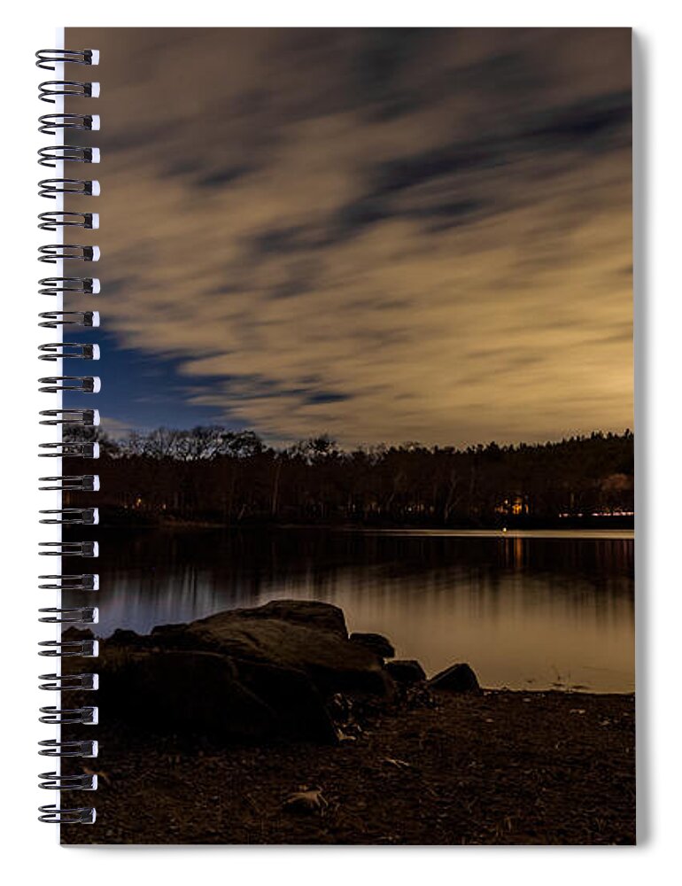 Sunset Spiral Notebook featuring the photograph Moving Clouds over the Pond by Brian MacLean