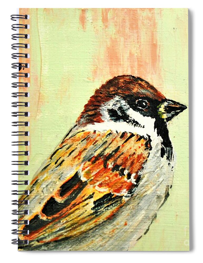 Bird Spiral Notebook featuring the painting Mr Sparrow by Tracey Lee Cassin