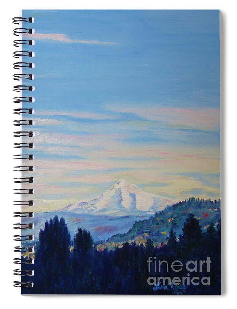 Mt Hood Spiral Notebook featuring the painting Mt Hood a view from Gresham by Lisa Rose Musselwhite