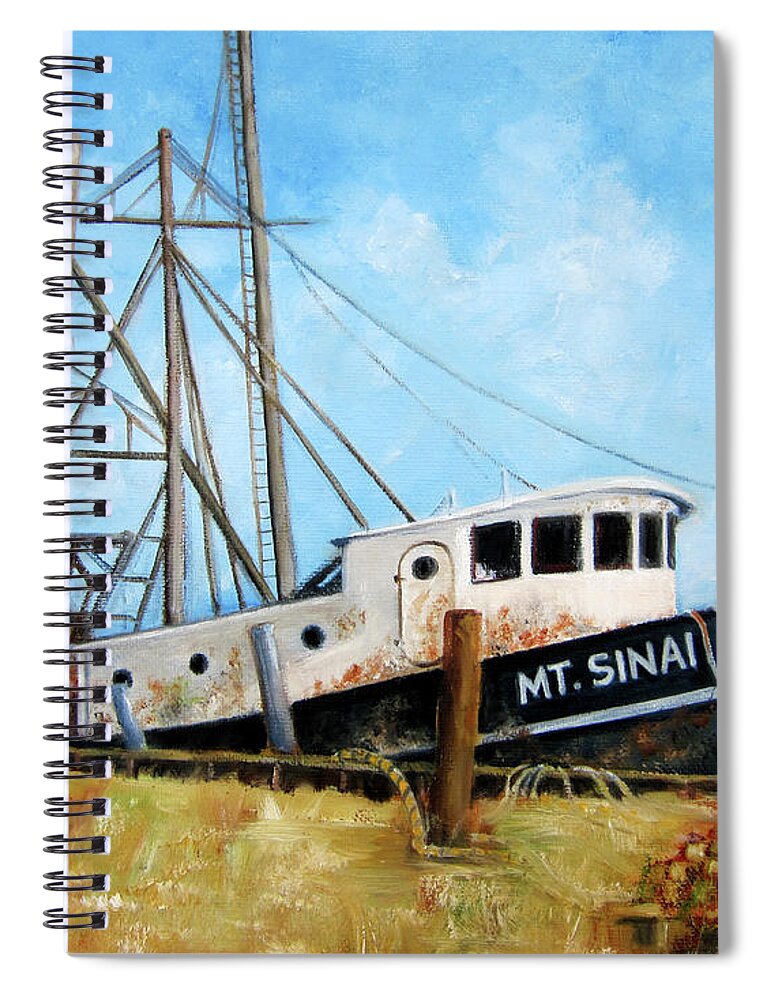 Belford Fishing Port Spiral Notebook featuring the painting Mt. Sinai Fishing Boat by Leonardo Ruggieri