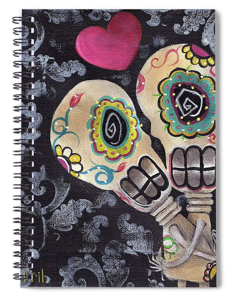 Day Of The Dead Spiral Notebook featuring the painting Muertos de Amor by Abril Andrade