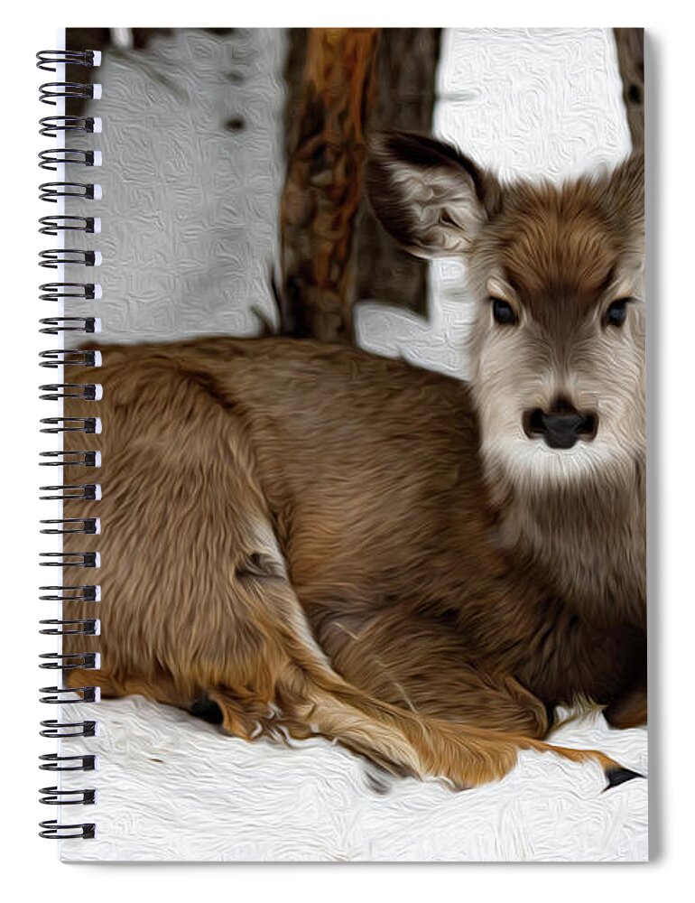 Mule Spiral Notebook featuring the digital art Mule Deer - Digital Oil by Birdly Canada