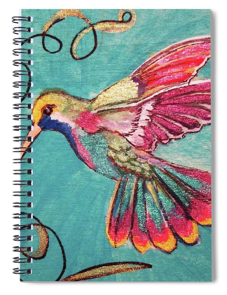 Birds Spiral Notebook featuring the painting Multicolored Hummingbird by Julie Belmont