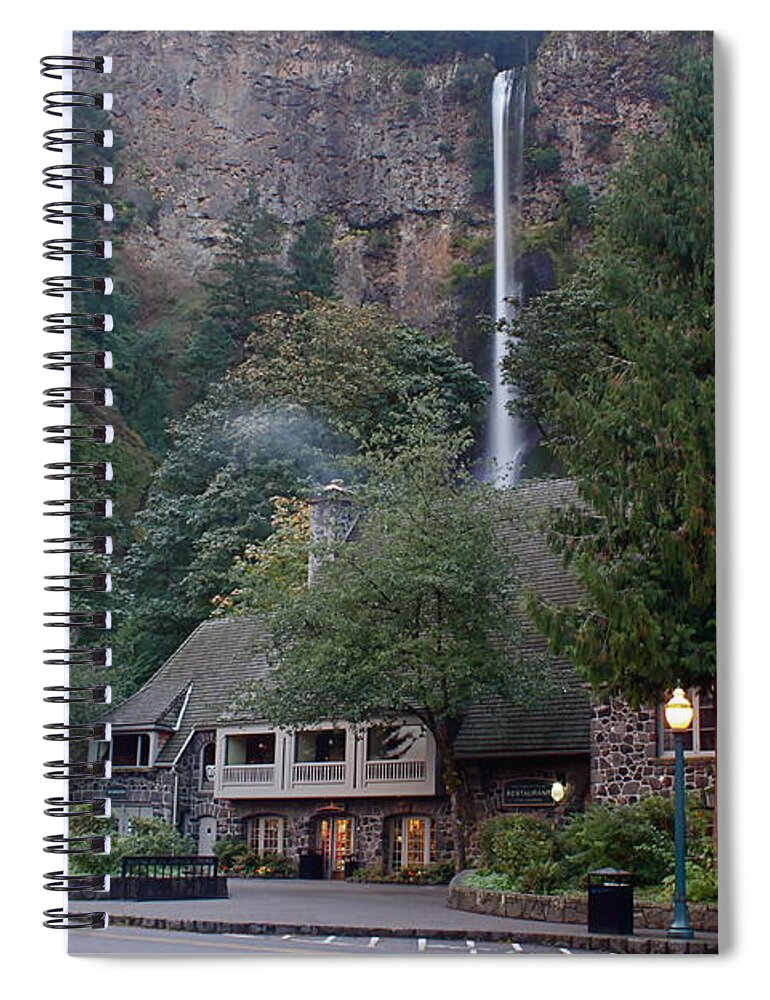 Multnomah Falls Spiral Notebook featuring the photograph Multnomah Falls Lodge Morning by Todd Kreuter
