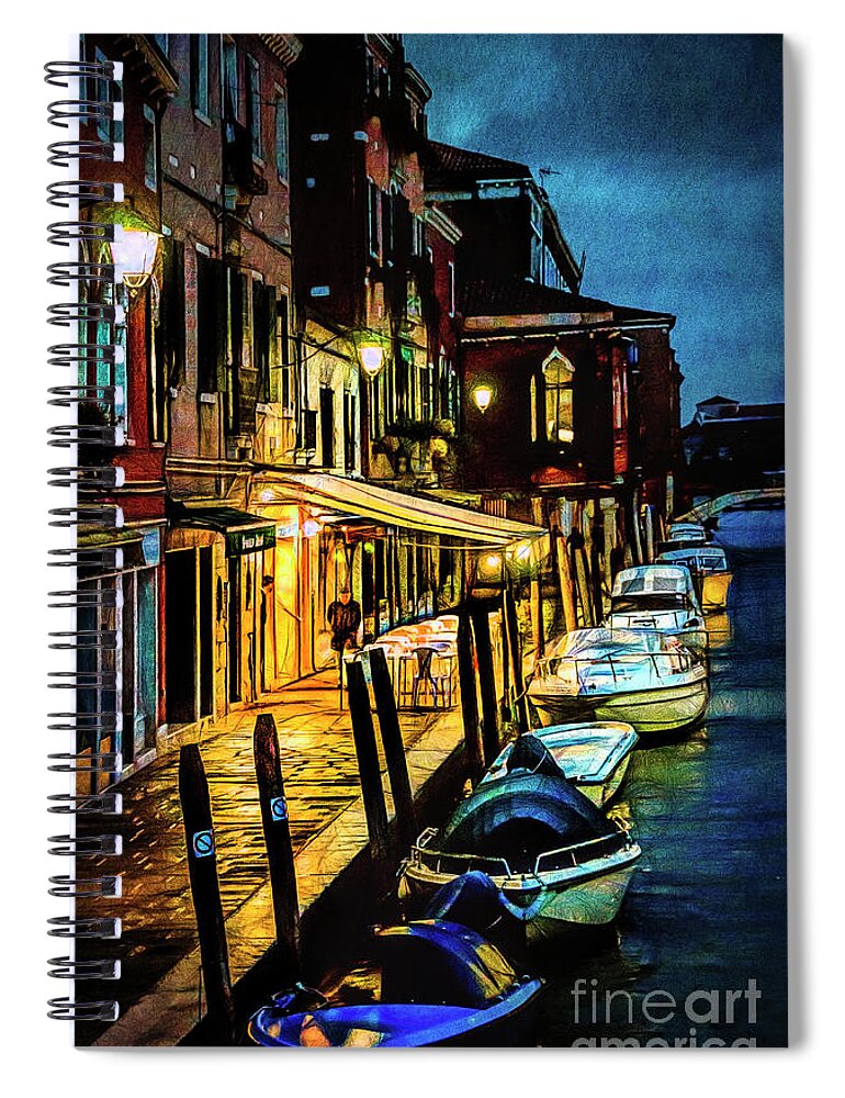Murano Spiral Notebook featuring the photograph Murano at night. by Brian Tarr