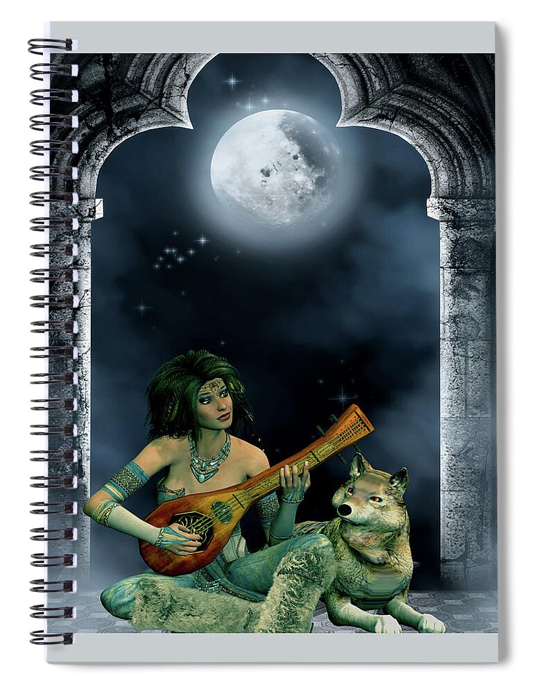 Music In The Moonlight Spiral Notebook featuring the digital art Music in the moonlight by John Junek