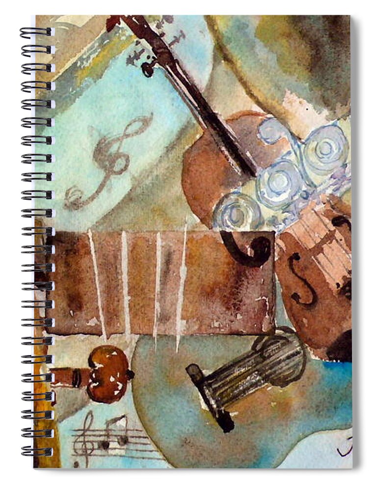 Music Spiral Notebook featuring the painting Music Shop by Anna Ruzsan