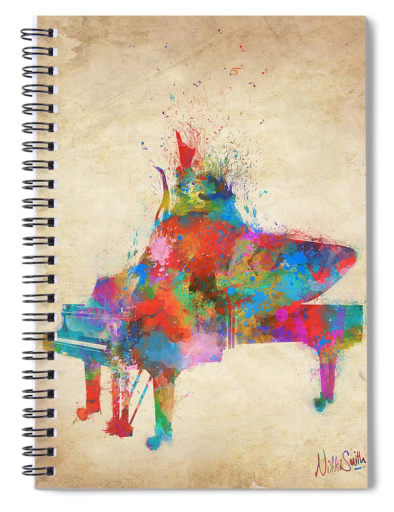 Piano Spiral Notebook featuring the digital art Music Strikes Fire from the Heart by Nikki Marie Smith