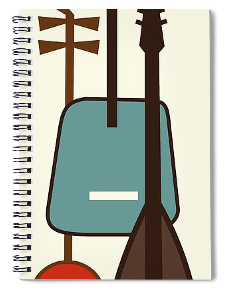 Mid Century Modern Spiral Notebook featuring the digital art Musical Instruments 1 by Donna Mibus