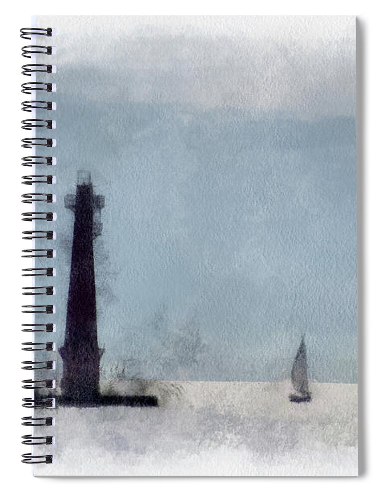 Muskegon Michigan South Breakwater Beacon Spiral Notebook featuring the photograph Muskegon Michigan South Breakwater Beacon PA 02 by Thomas Woolworth