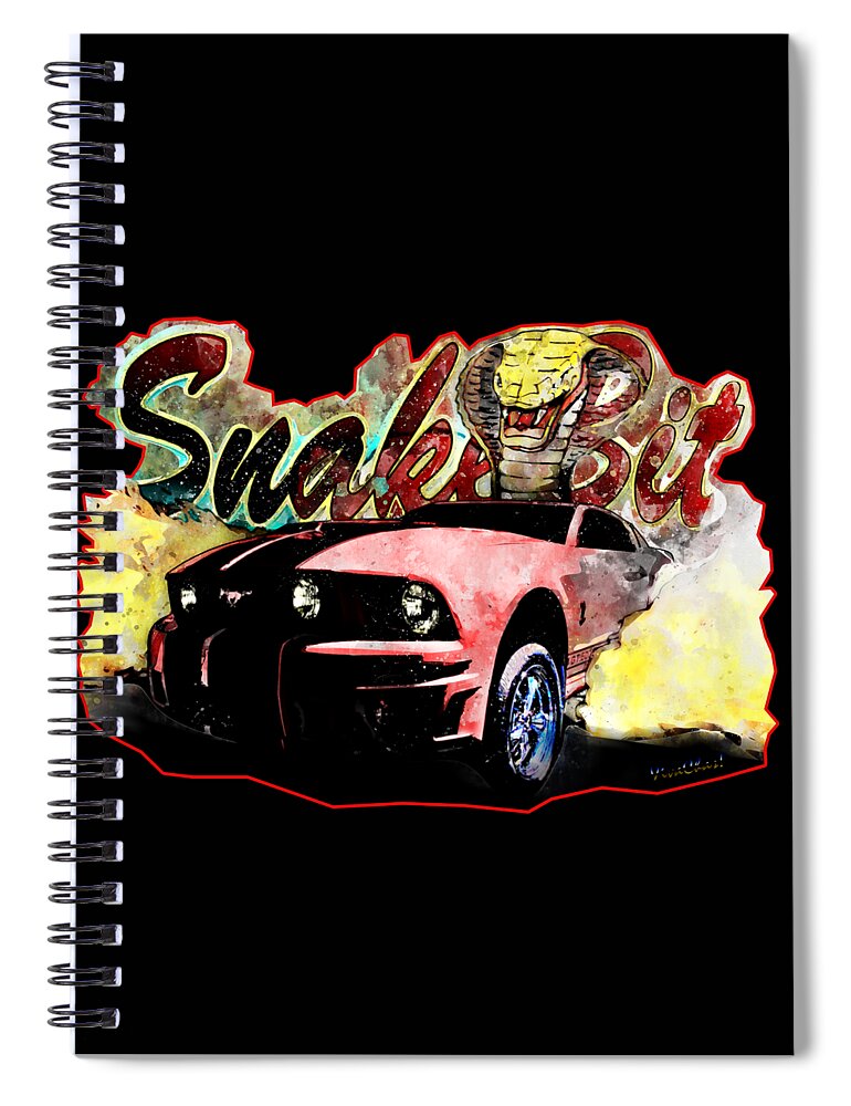 Mustang Spiral Notebook featuring the mixed media Mustanger SnakeBit BurnOut Hot Rod Art by Chas Sinklier
