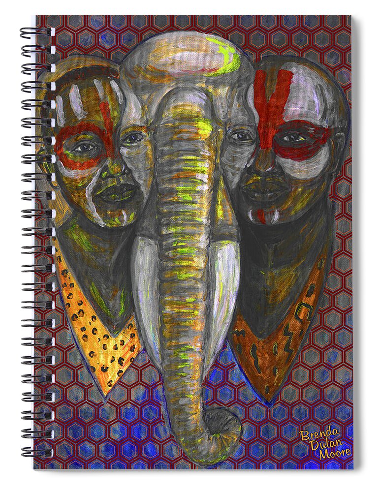 Illuminating Elephant Animal Male Boy Girl Unique Different Female Chocolate Red White Yellow Gold Spiritual Optical Illusion Blue Spiral Notebook featuring the painting Mutation by Brenda Dulan Moore
