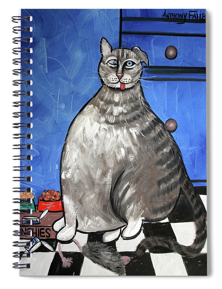  Abstract Spiral Notebook featuring the painting My Fat Cat On Medical Catnip by Anthony Falbo