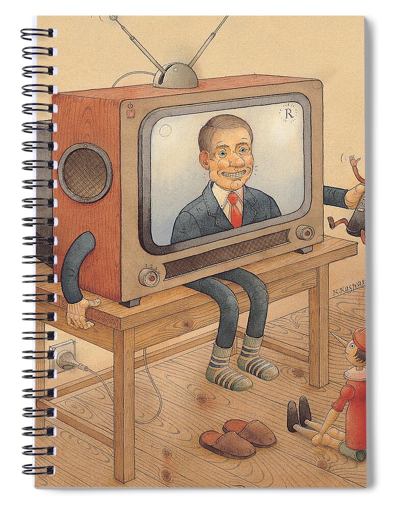 Tv Television Telly Toys Spiral Notebook featuring the painting My Telly by Kestutis Kasparavicius