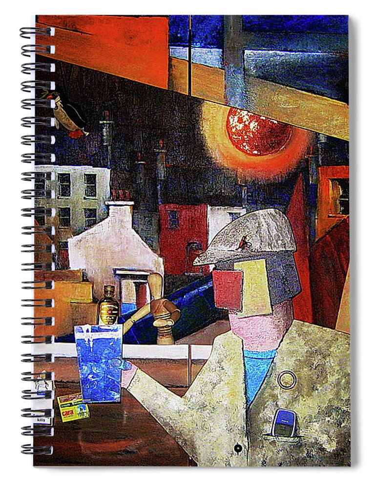 Valbyrne Spiral Notebook featuring the mixed media My Window on the world by Val Byrne