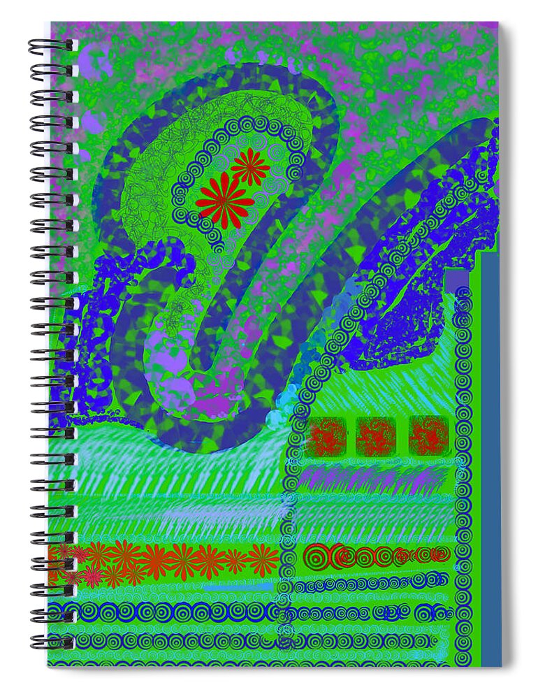 Abstract Colors Fabricdesign Blues Greens Spiral Notebook featuring the digital art My Yard 3 by Suzanne Udell Levinger