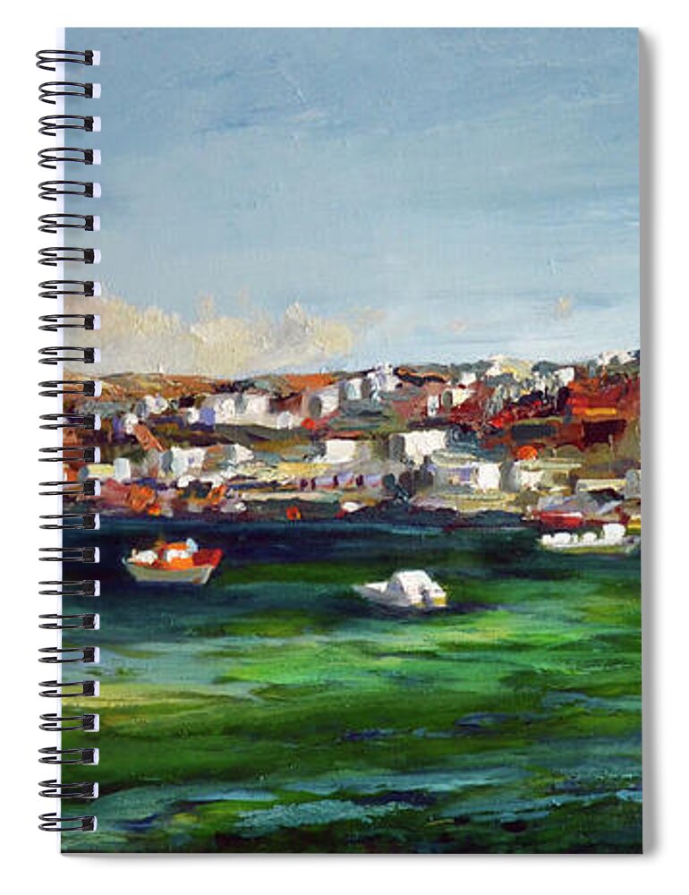  Spiral Notebook featuring the painting Mykonos Harbour by Josef Kelly