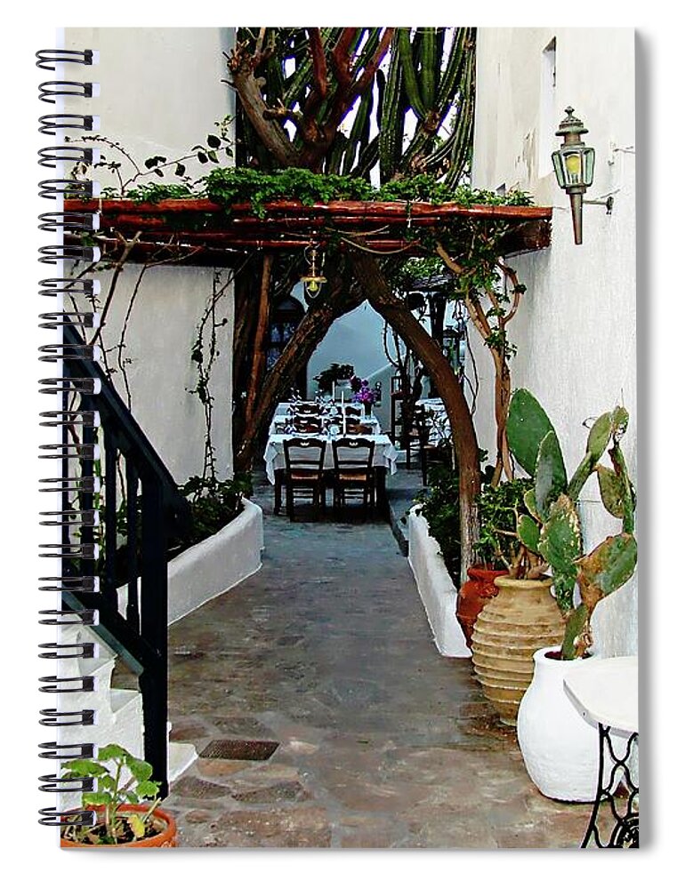 Europe Spiral Notebook featuring the digital art Mykonos Restaurant - Mykonos, Greece by Joseph Hendrix