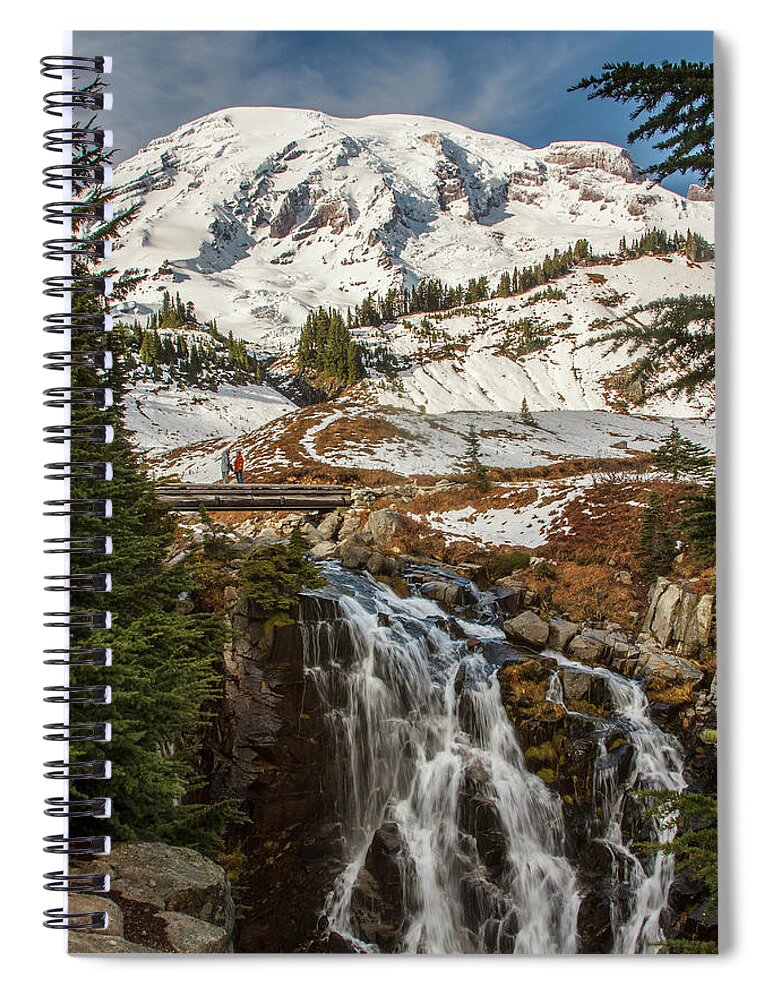 Mt. Rainier Spiral Notebook featuring the photograph Myrtle Falls, Mt Rainier by Tony Locke