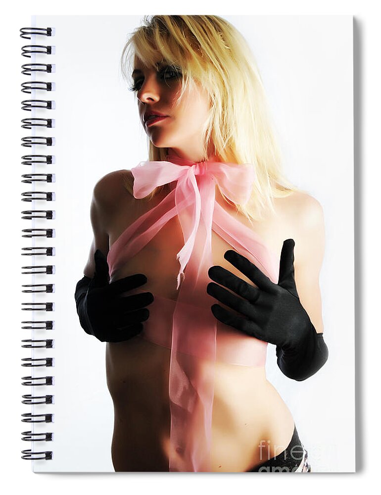 Boudoir Photographs Spiral Notebook featuring the photograph Mystery in pink lace by Robert WK Clark