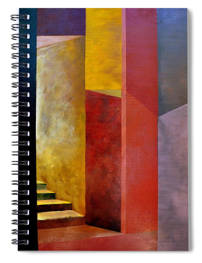 Gold Spiral Notebook featuring the painting Mystery Stairway by Michelle Calkins