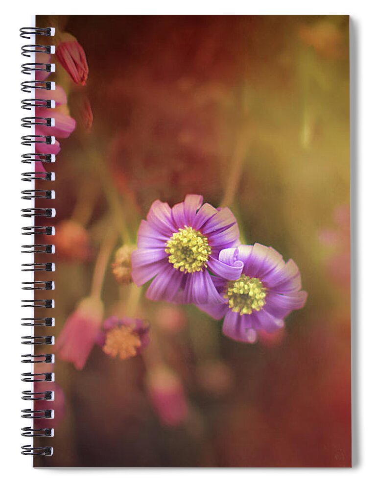 Mystic Flowers Spiral Notebook featuring the mixed media Mystic Flowers by Gwen Gibson