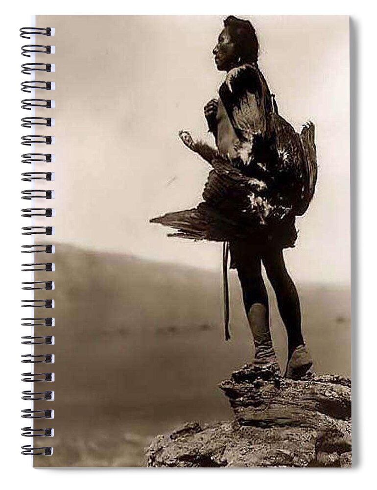 Native Spiral Notebook featuring the painting n Indian Eagle Catcher. 1908 by Edward S. Curtis by Celestial Images
