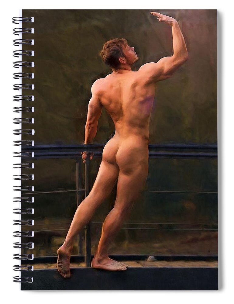 Troy Caperton Spiral Notebook featuring the painting Naked on a Rail by Troy Caperton
