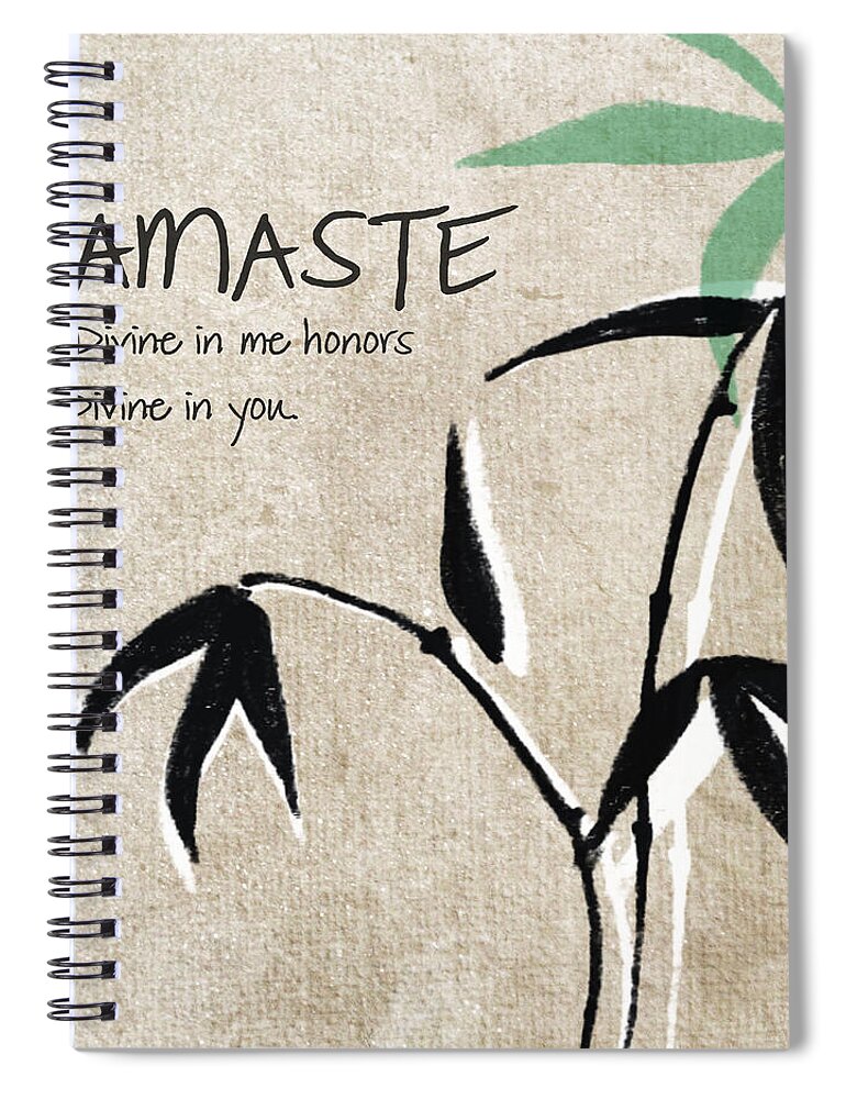 Namaste Spiral Notebook featuring the painting Namaste by Linda Woods