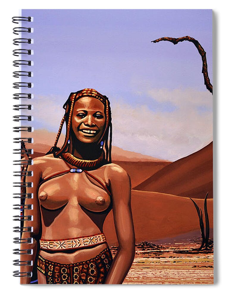 Namibia Spiral Notebook featuring the painting Himba Girls Of Namibia by Paul Meijering