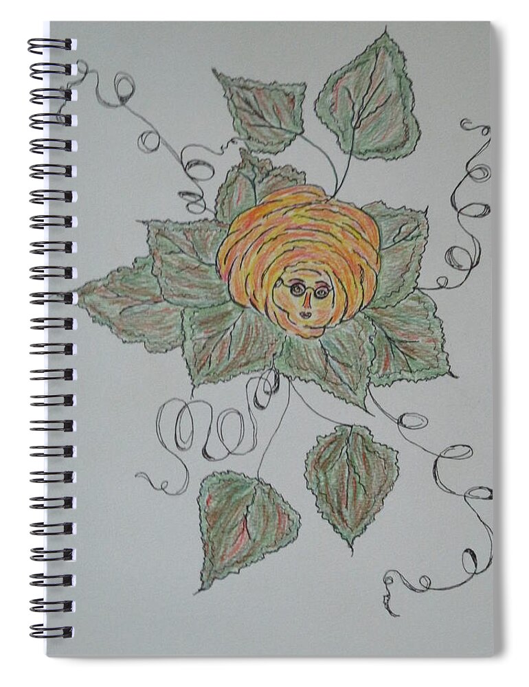 Abstract Roses Whimsical Fun Family Green Rose Yellow Rose Green Brown Orange Spiral Notebook featuring the drawing Nana Rose Is Here by Sharyn Winters