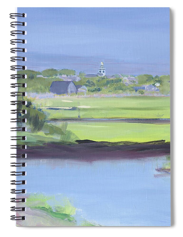 Nantucket Town View From The Creek Spiral Notebook featuring the painting Nantucket Town View from the Creek by Candace Lovely