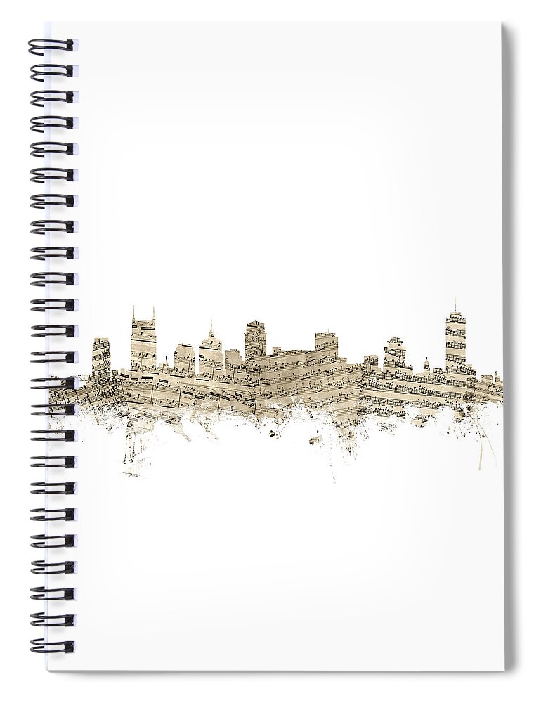 Nashville Spiral Notebook featuring the digital art Nashville Tennessee Skyline Sheet Music by Michael Tompsett